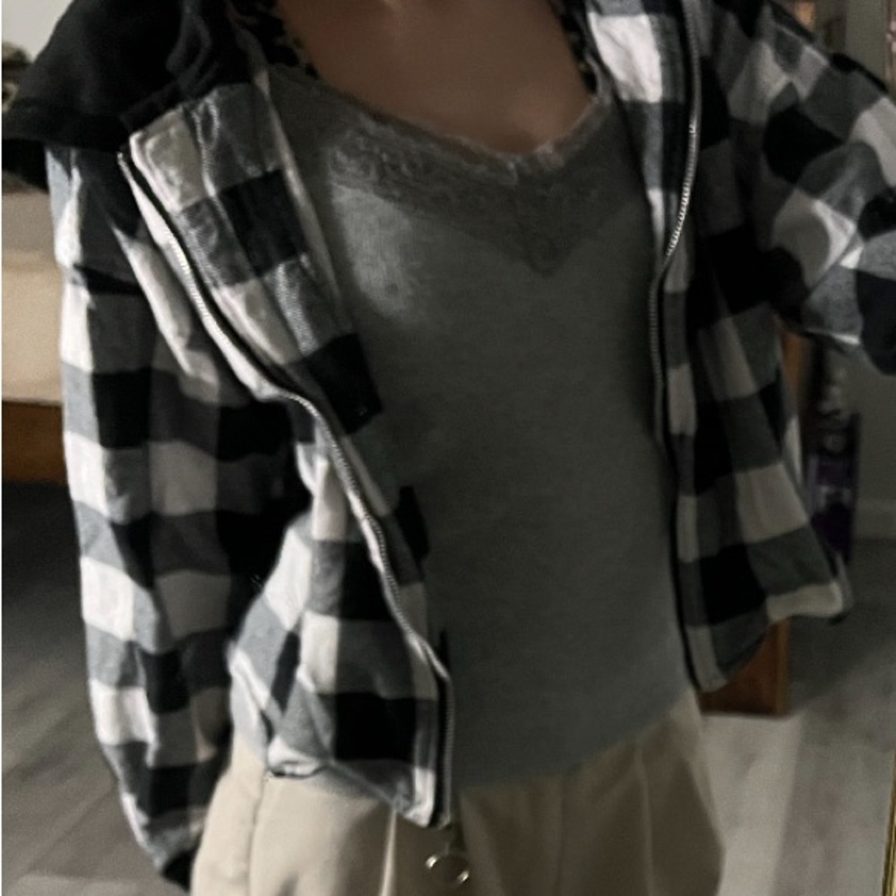 Black and White Checkered Zip-Up Hoodie